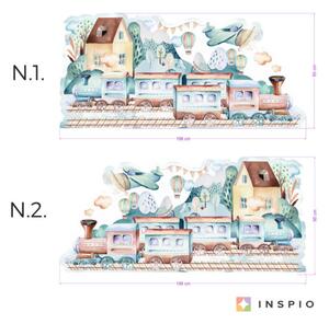 INSPIO-textilná prelepiteľná nálepka - Nálepka Vláčiky - zástena k chlapčenskej posteli