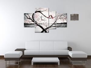 Obraz s hodinami Vtáčia láska - 4 dielny Rozmery: 120 x 70 cm