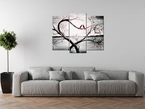 Obraz s hodinami Vtáčia láska - 3 dielny Rozmery: 90 x 70 cm
