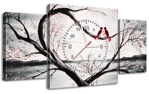 Obraz s hodinami Vtáčia láska - 3 dielny Rozmery: 90 x 70 cm