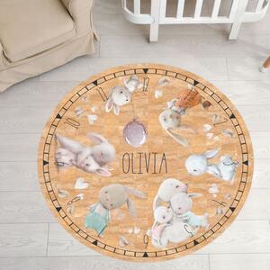 INSPIO-korkový koberec s menom - Okrúhly koberec do detskej izby so zvieratkami a menom
