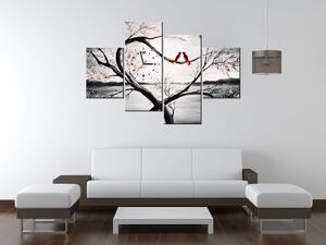Obraz s hodinami Vtáčia láska - 4 dielny Rozmery: 120 x 70 cm