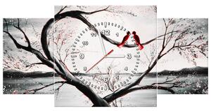 Obraz s hodinami Vtáčia láska - 3 dielny Rozmery: 80 x 40 cm