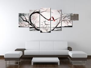 Obraz s hodinami Vtáčia láska - 5 dielny Rozmery: 150 x 70 cm