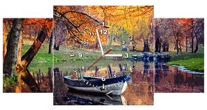 Obraz s hodinami Romantické miesto pri jazere - 3 dielny Rozmery: 90 x 70 cm