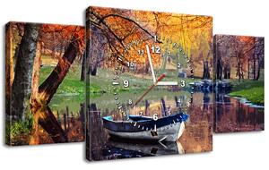 Obraz s hodinami Romantické miesto pri jazere - 3 dielny Rozmery: 90 x 70 cm