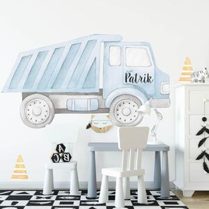 INSPIO-textilná prelepiteľná nálepka - Nákladné auto s menom - akvarelová textilná nálepka na stenu