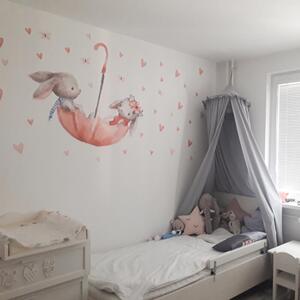 INSPIO-textilná prelepiteľná nálepka - Akvarelové nálepky na stenu - Zajačiky na dáždniku