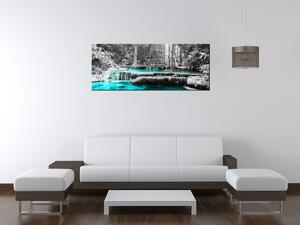 Obraz s hodinami Modrý vodopád v džungli Rozmery: 100 x 40 cm