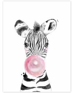INSPIO-dibondový obraz - Obraz na stenu - Zebra s ružovou bublinou