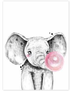 INSPIO-dibondový obraz - Obraz na stenu - Slon s ružovou bublinou