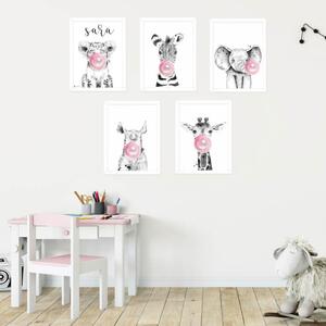 INSPIO-dibondový obraz - Obraz na stenu - Žirafa s ružovou bublinou
