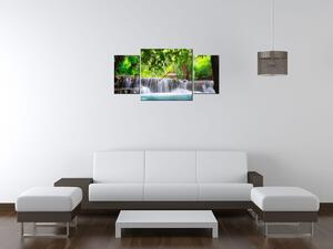 Obraz s hodinami Číry vodopád v džungli - 3 dielny Rozmery: 80 x 40 cm