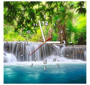Obraz s hodinami Číry vodopád v džungli Rozmery: 40 x 40 cm
