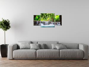 Obraz s hodinami Číry vodopád v džungli - 3 dielny Rozmery: 90 x 70 cm