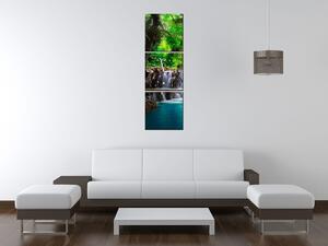 Obraz s hodinami Číry vodopád v džungli - 3 dielny Rozmery: 90 x 70 cm