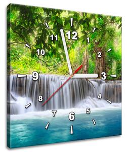 Obraz s hodinami Číry vodopád v džungli Rozmery: 40 x 40 cm