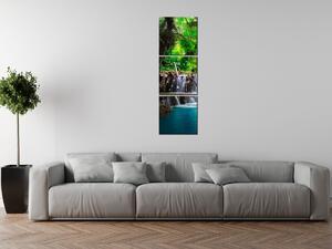 Obraz s hodinami Číry vodopád v džungli - 3 dielny Rozmery: 80 x 40 cm