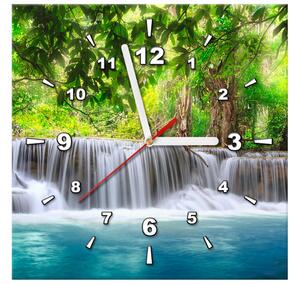 Obraz s hodinami Číry vodopád v džungli Rozmery: 30 x 30 cm