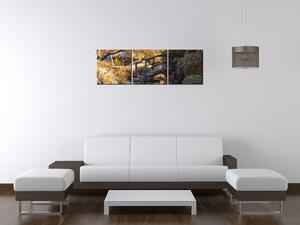 Obraz s hodinami Zlatá Japonská záhrada - 3 dielny Rozmery: 90 x 30 cm