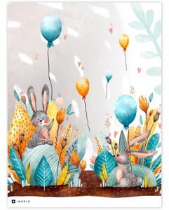 INSPIO-dibondový obraz - Obraz na stenu do detskej izby - Zajačiky s balónmi