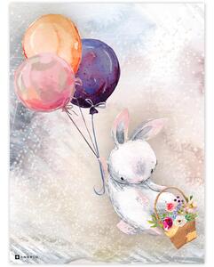 INSPIO-dibondový obraz - Obraz pre deti - Zajko s balónmi