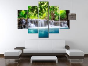 Obraz s hodinami Číry vodopád v džungli - 5 dielny Rozmery: 150 x 105 cm
