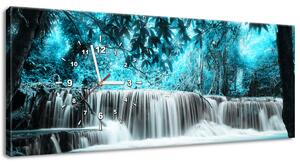 Obraz s hodinami Vodopád v modrej džungli Rozmery: 30 x 30 cm
