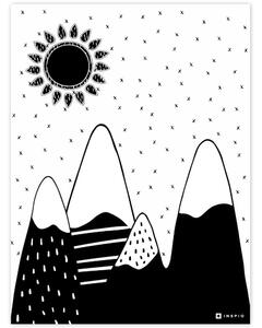 INSPIO-dibondový obraz - Obraz na stenu - Čiernobiele kopce so slnkom