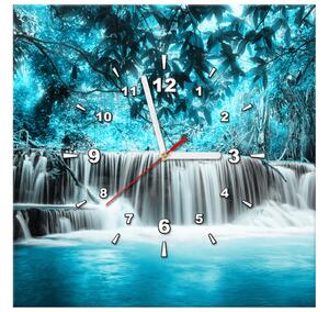 Obraz s hodinami Vodopád v modrej džungli Rozmery: 30 x 30 cm