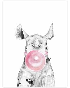 INSPIO-dibondový obraz - Obraz na stenu - Nosorožec s ružovou bublinou