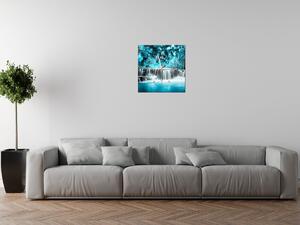 Obraz s hodinami Vodopád v modrej džungli Rozmery: 100 x 40 cm