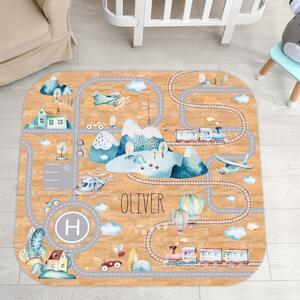 INSPIO-korkový koberec s menom - Detské, koberec z korku pre deti s cestou, autami a menom