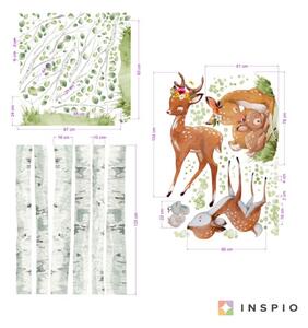 INSPIO-textilná prelepiteľná nálepka - Brezy so srnkami - nálepka na stenu