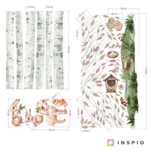 INSPIO-textilná prelepiteľná nálepka - Brezy s rozkošnými zvieratkami - detské samolepky