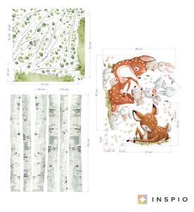 INSPIO-textilná prelepiteľná nálepka - Srnky so zajačikmi v brezovom lese