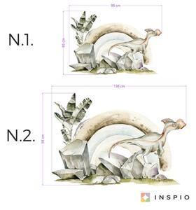INSPIO-textilná prelepiteľná nálepka - Nálepky na stenu - Dinosaurus a dúha