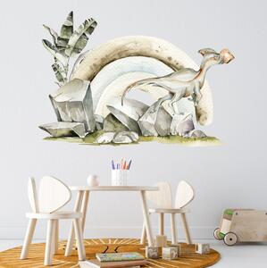 INSPIO-textilná prelepiteľná nálepka - Nálepky na stenu - Dinosaurus a dúha