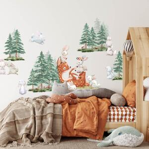 INSPIO-textilná prelepiteľná nálepka - Samolepky na stenu - Zajkovia v lese