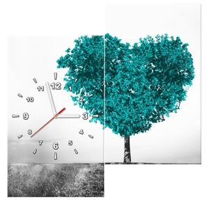 Obraz s hodinami Tyrkysový strom lásky - 2 dielny Rozmery: 60 x 60 cm