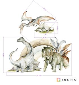 INSPIO-textilná prelepiteľná nálepka - Nálepky na stenu - Dinosaury s dúhou
