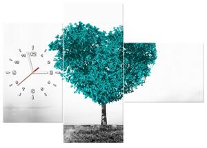 Obraz s hodinami Tyrkysový strom lásky - 3 dielny Rozmery: 100 x 70 cm
