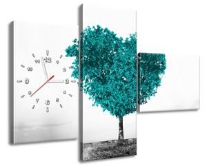 Obraz s hodinami Tyrkysový strom lásky - 3 dielny Rozmery: 100 x 70 cm