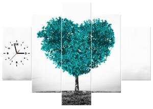 Obraz s hodinami Tyrkysový strom lásky - 5 dielny Rozmery: 150 x 105 cm