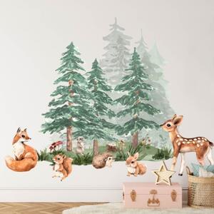 INSPIO-textilná prelepiteľná nálepka - Les plný zvieratiek - samolepky na stenu pre deti
