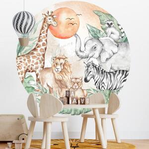 INSPIO-textilná prelepiteľná nálepka - Textilná nálepka na stenu - SAFARI zvieratká v kruhu
