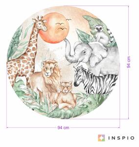 INSPIO-textilná prelepiteľná nálepka - Textilná nálepka na stenu - SAFARI zvieratká v kruhu