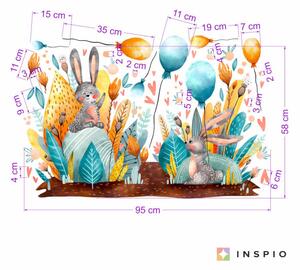 INSPIO-textilná prelepiteľná nálepka - Nálepka na stenu - Zajačiky s balónmi