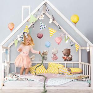 INSPIO-textilná prelepiteľná nálepka - Nálepky nad postieľku - zvieratká s balónmi v pastelových farbách
