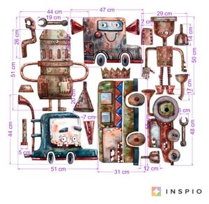 INSPIO-textilná prelepiteľná nálepka - Nálepky na stenu - Robotické autá pre chlapcov